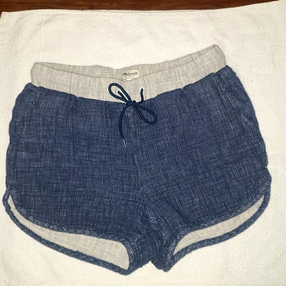 Madewell Blue Pull-On Tryout Cotton Linen Shorts | Sz. XS | Elastic Waist - Picture 2 of 7